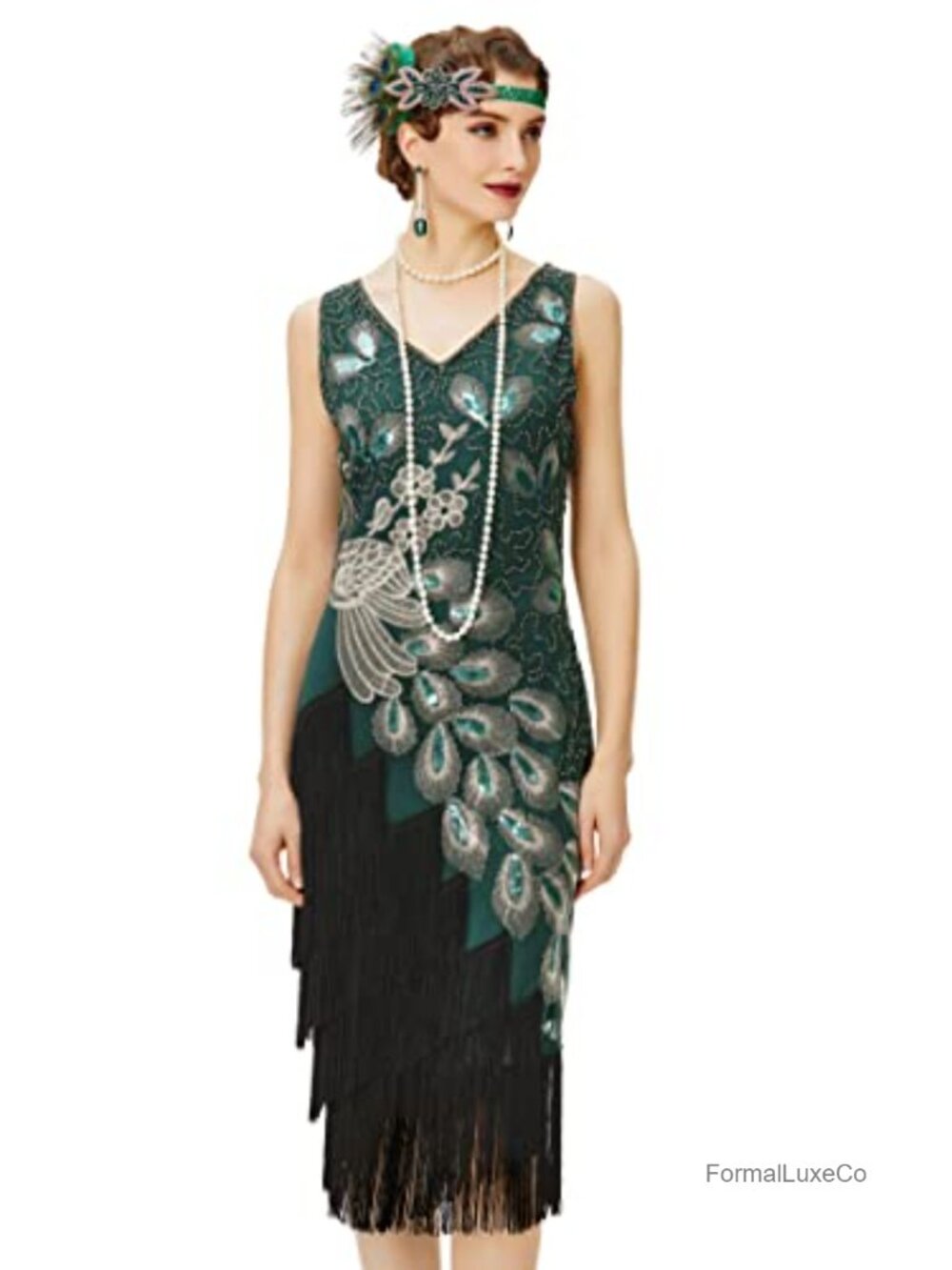 BABEYOND 1920s Vintage Peacock Sequined Dress Great Gatsby Flapper Dresses